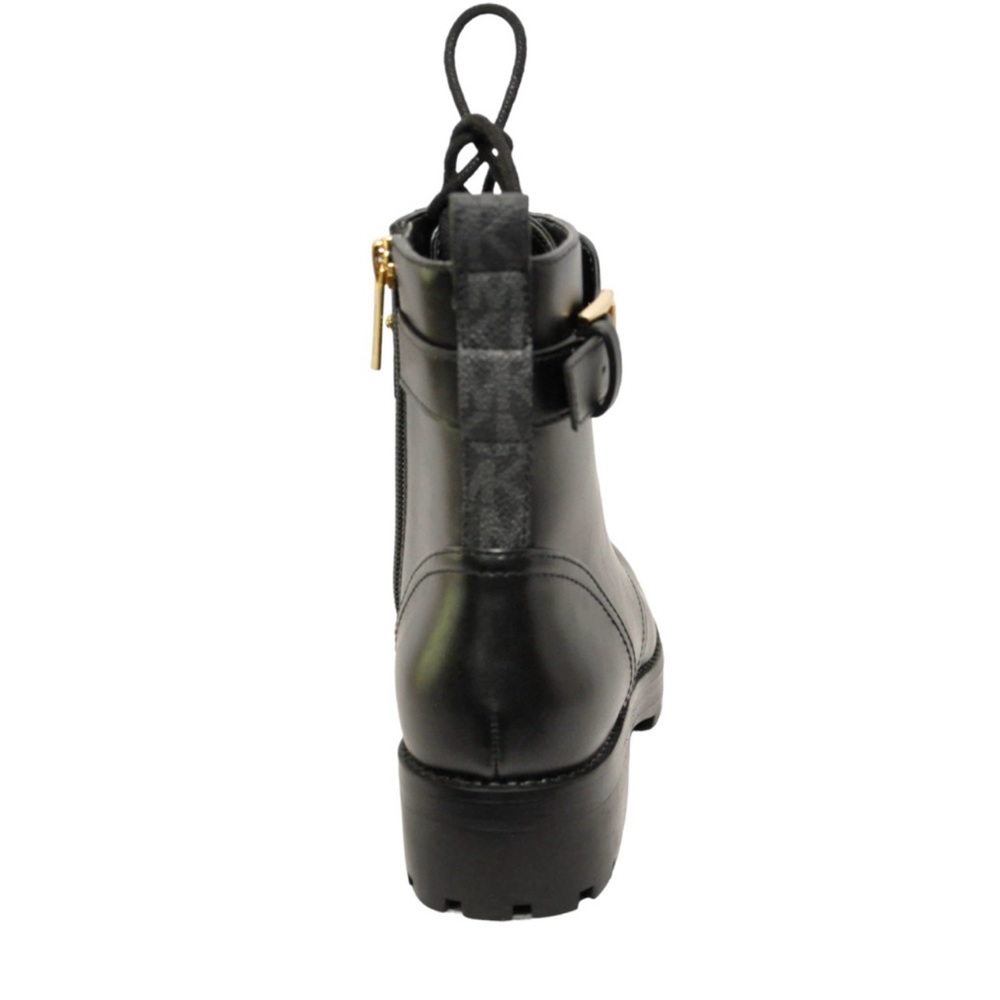 SIZE 10 Michael Kors Kincaid Leather Combat Boot Lace Up Bootie Blk/Gold - Picture 2 of 6